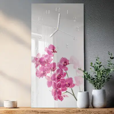 Horloge murale en verre rectangulaire Orchidées