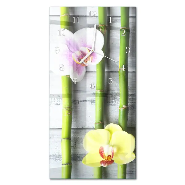 Horloge murale en verre rectangulaire Bambou orchidée
