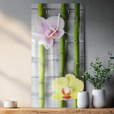Horloge murale en verre rectangulaire Bambou orchidée