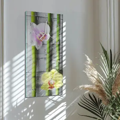 Horloge murale en verre rectangulaire Bambou orchidée