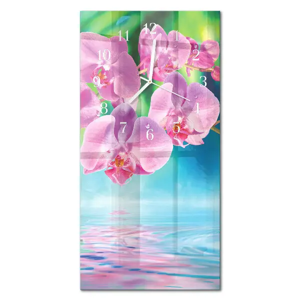 Horloge murale en verre rectangulaire Orchidées
