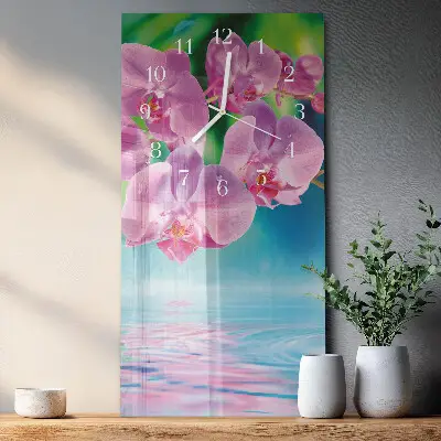 Horloge murale en verre rectangulaire Orchidées