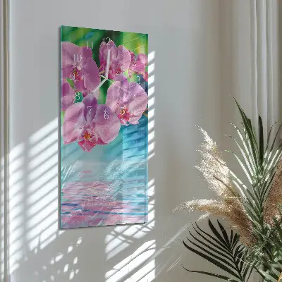 Horloge murale en verre rectangulaire Orchidées