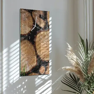 Horloge murale en verre rectangulaire Grain de bois