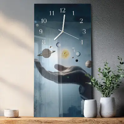 Horloge murale en verre rectangulaire La main de la planète