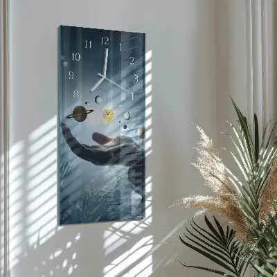Horloge murale en verre rectangulaire La main de la planète