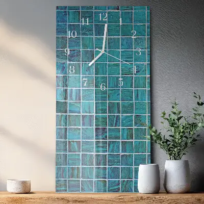Horloge murale en verre rectangulaire Carreaux bleus