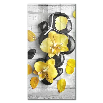 Horloge murale en verre rectangulaire Fleurs pierres