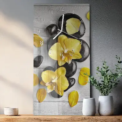 Horloge murale en verre rectangulaire Fleurs pierres