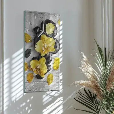 Horloge murale en verre rectangulaire Fleurs pierres