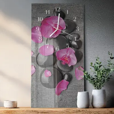 Horloge murale en verre rectangulaire Pierres d'orchidées