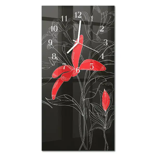 Horloge murale en verre rectangulaire Fleurs