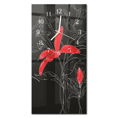 Horloge murale en verre rectangulaire Fleurs