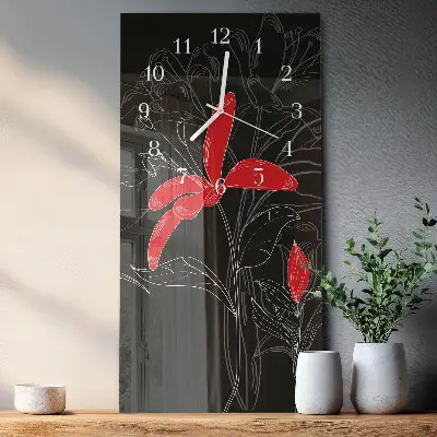 Horloge murale en verre rectangulaire Fleurs