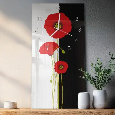 Horloge murale en verre rectangulaire Têtes de pavot