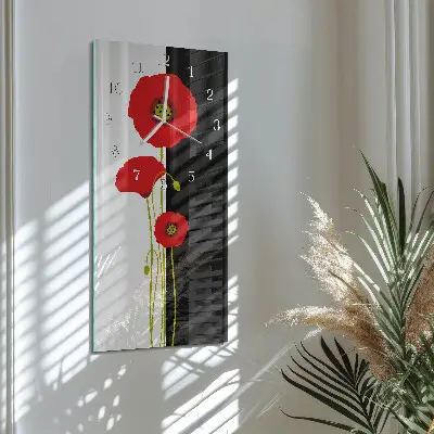 Horloge murale en verre rectangulaire Têtes de pavot