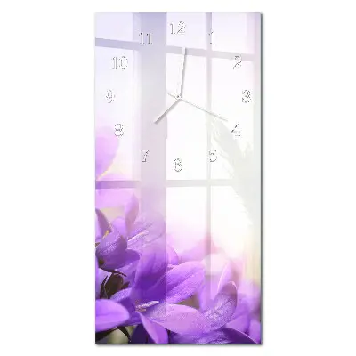 Horloge murale en verre rectangulaire Fleurs violettes