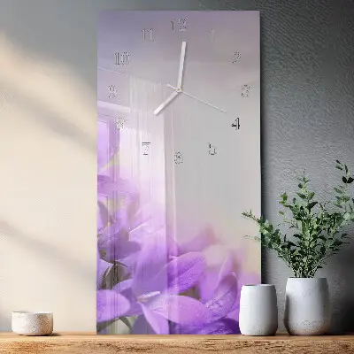 Horloge murale en verre rectangulaire Fleurs violettes