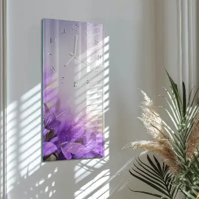 Horloge murale en verre rectangulaire Fleurs violettes