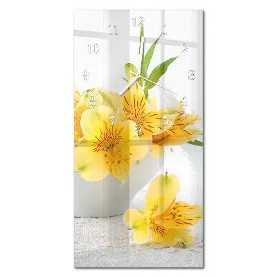 Horloge murale en verre rectangulaire Fleurs jaunes