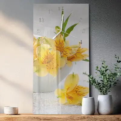 Horloge murale en verre rectangulaire Fleurs jaunes