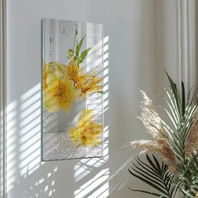Horloge murale en verre rectangulaire Fleurs jaunes