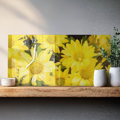 Horloge murale horizontale Fleurs jaunes