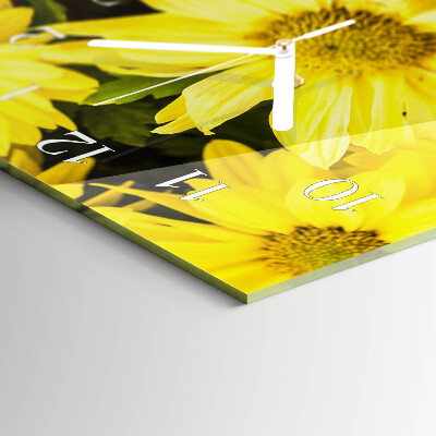 Horloge murale horizontale Fleurs jaunes