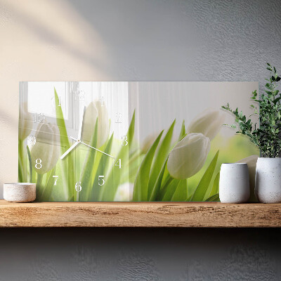 Horloge murale horizontale Tulipes blanches