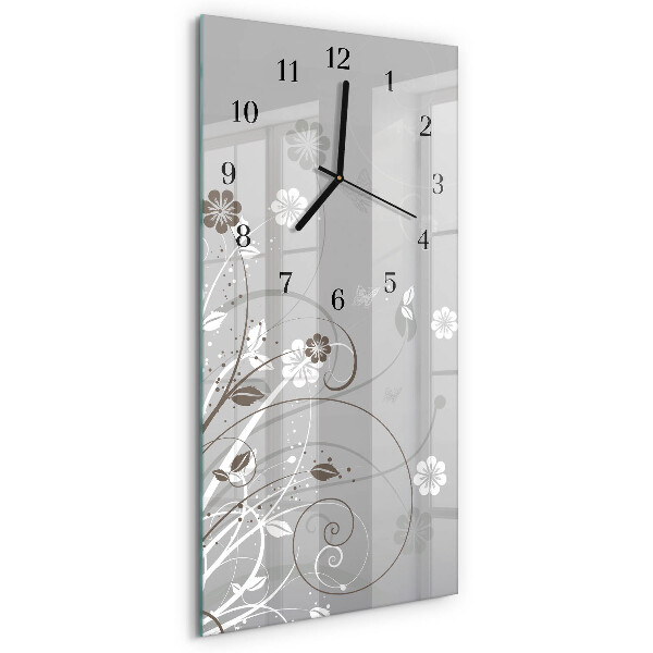 Horloge verticale en verre Fleurs