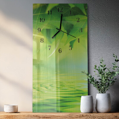 Horloge verticale en verre Feuilles