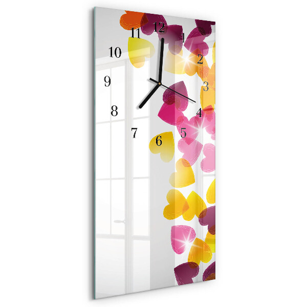 Horloge verticale en verre Cœurs colorés