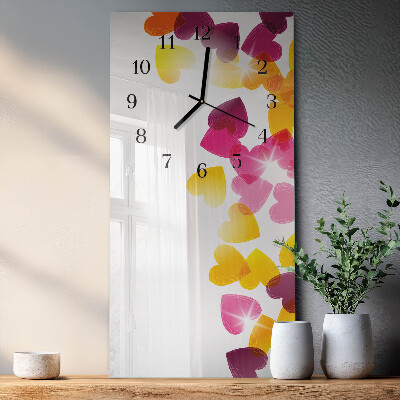 Horloge verticale en verre Cœurs colorés