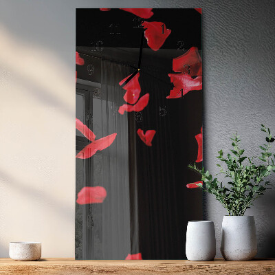 Horloge verticale en verre Pétales de rose