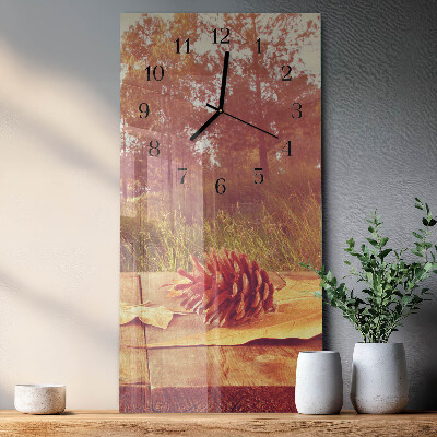 Horloge verticale en verre Pommes de pin