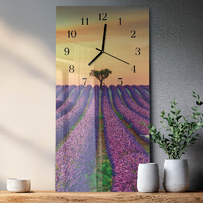 Horloge verticale en verre Champ de lavande