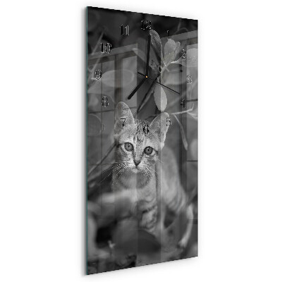 Horloge verticale en verre Chat
