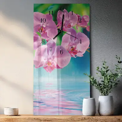 Horloge verticale en verre Orchidées