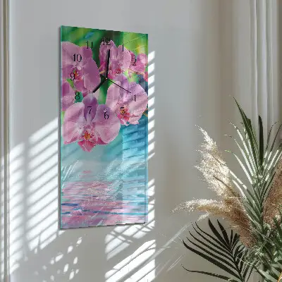 Horloge verticale en verre Orchidées