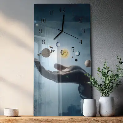 Horloge verticale en verre La main de la planète