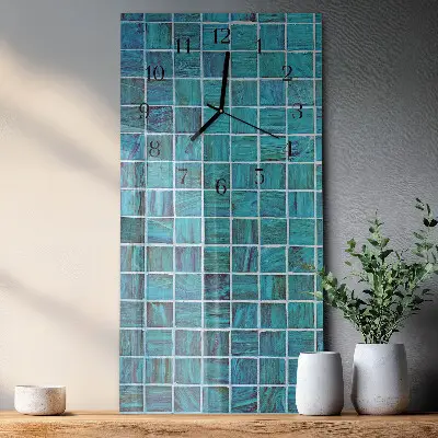 Horloge verticale en verre Carreaux bleus