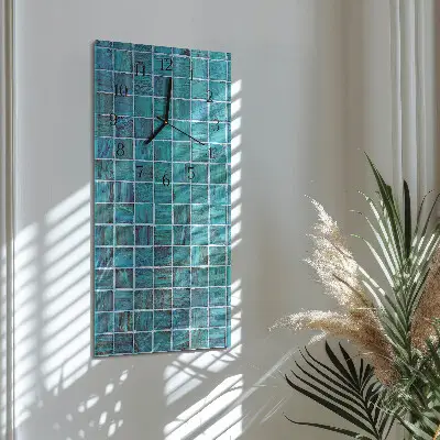 Horloge verticale en verre Carreaux bleus