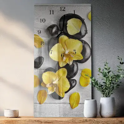Horloge verticale en verre Fleurs pierres