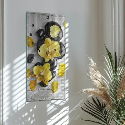 Horloge verticale en verre Fleurs pierres