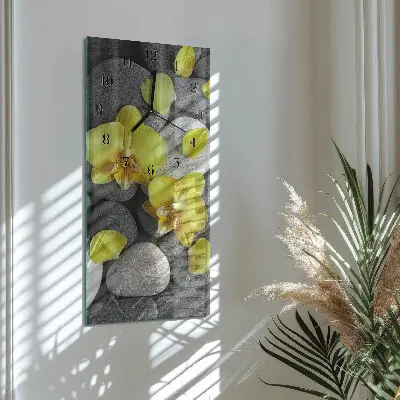 Horloge verticale en verre Fleur pierre