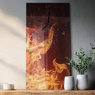 Horloge verticale en verre Feu