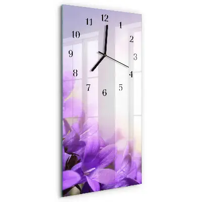 Horloge verticale en verre Fleurs violettes