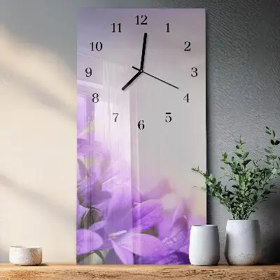 Horloge verticale en verre Fleurs violettes