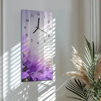 Horloge verticale en verre Fleurs violettes