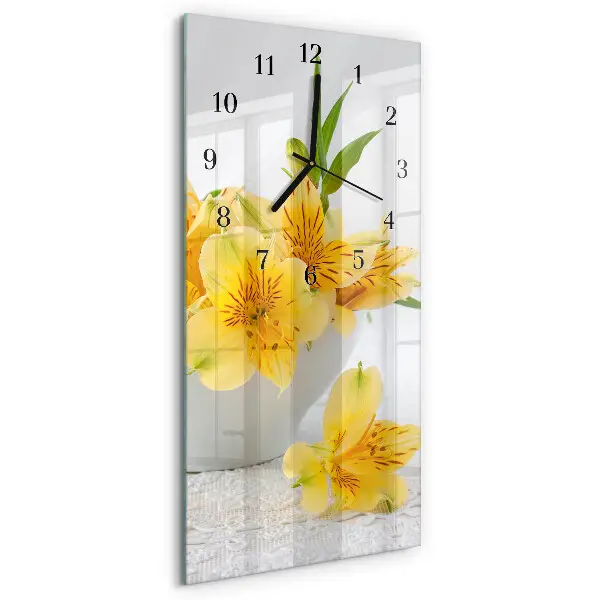 Horloge verticale en verre Fleurs jaunes